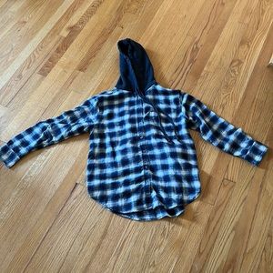 American eagle plaid navy button down with hood never worn